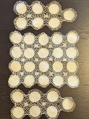 Vintage Handmade Beige Lace Doily Set, Dresser Scarf Set